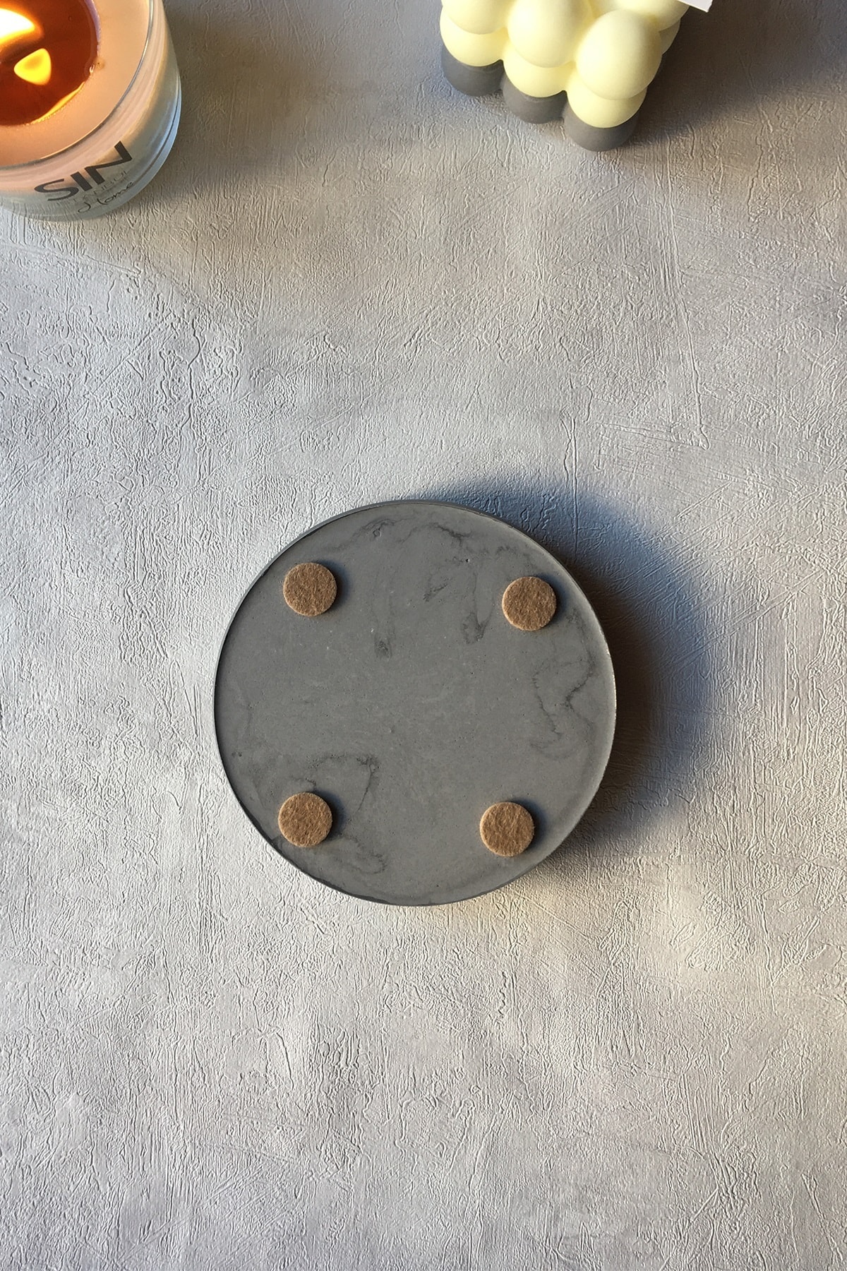 Gold Detay Yuvarlak Beton Tabak Antrasit Gri 12 Cm
