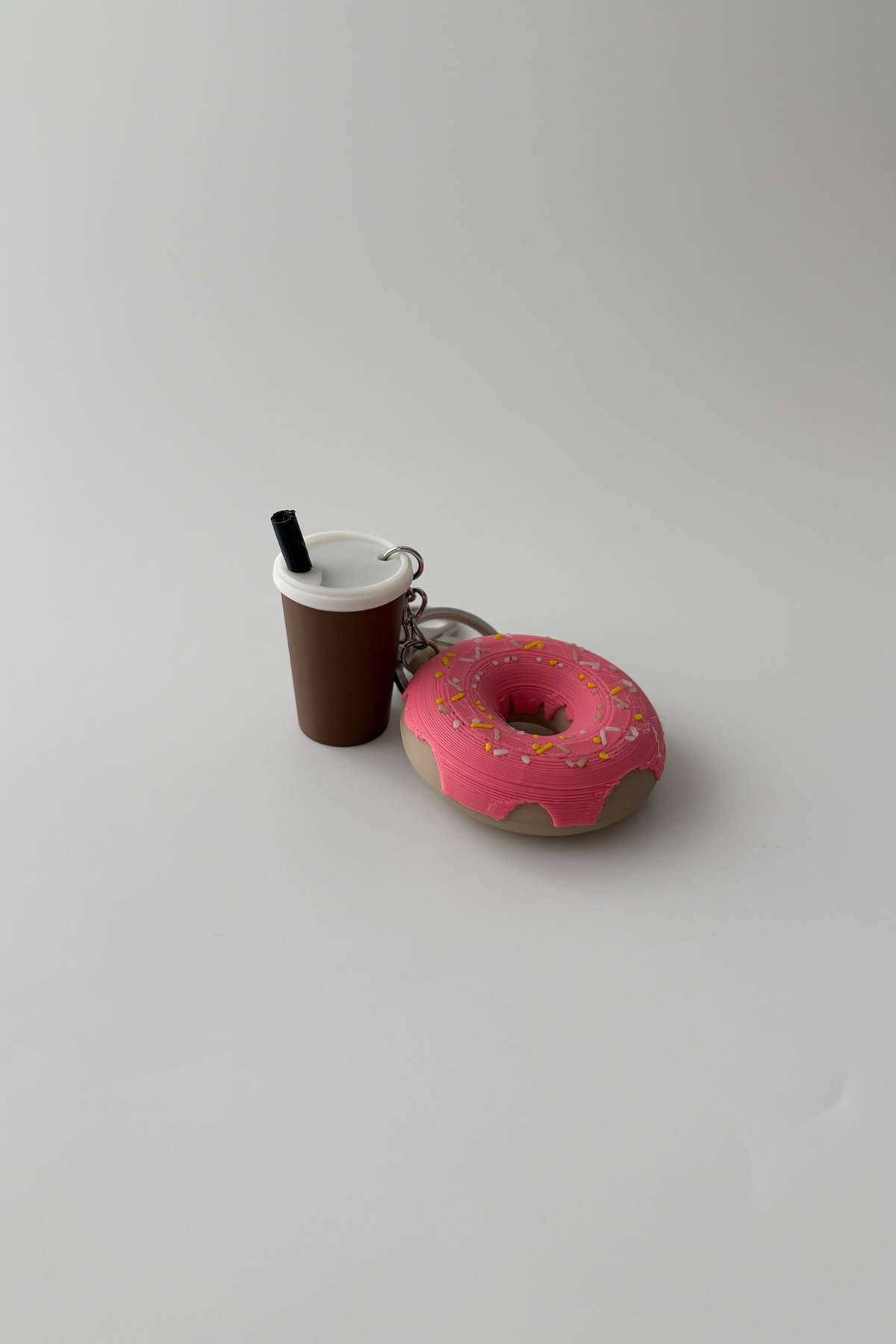 Donut-Kahve Gümüş Zincir Anahtarlık, Çanta Süsü