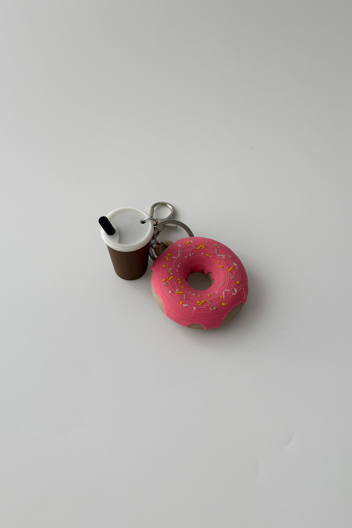 Donut-Kahve Gümüş Zincir Anahtarlık, Çanta Süsü