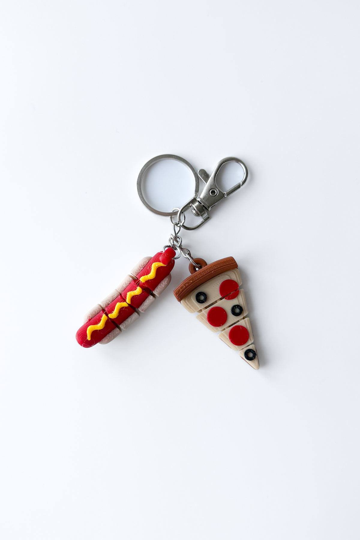 Pizza-Hot Dog Fleksi Gümüş Zincir Anahtarlık, Çanta Süsü