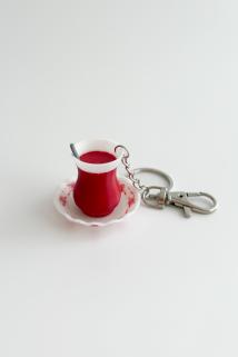 Çay Bardağı Gümüş Zincir Anahtarlık, Çanta Süsü