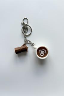 Latte-Moka Gümüş Zincir Anahtarlık, Çanta Süsü