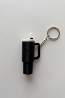 Quencher Pipetli Termos Siyah Gümüş Zincir Anahtarlık