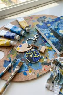 Van Gogh Starry Night Gümüş Zincir Anahtarlık, Çanta Süsü