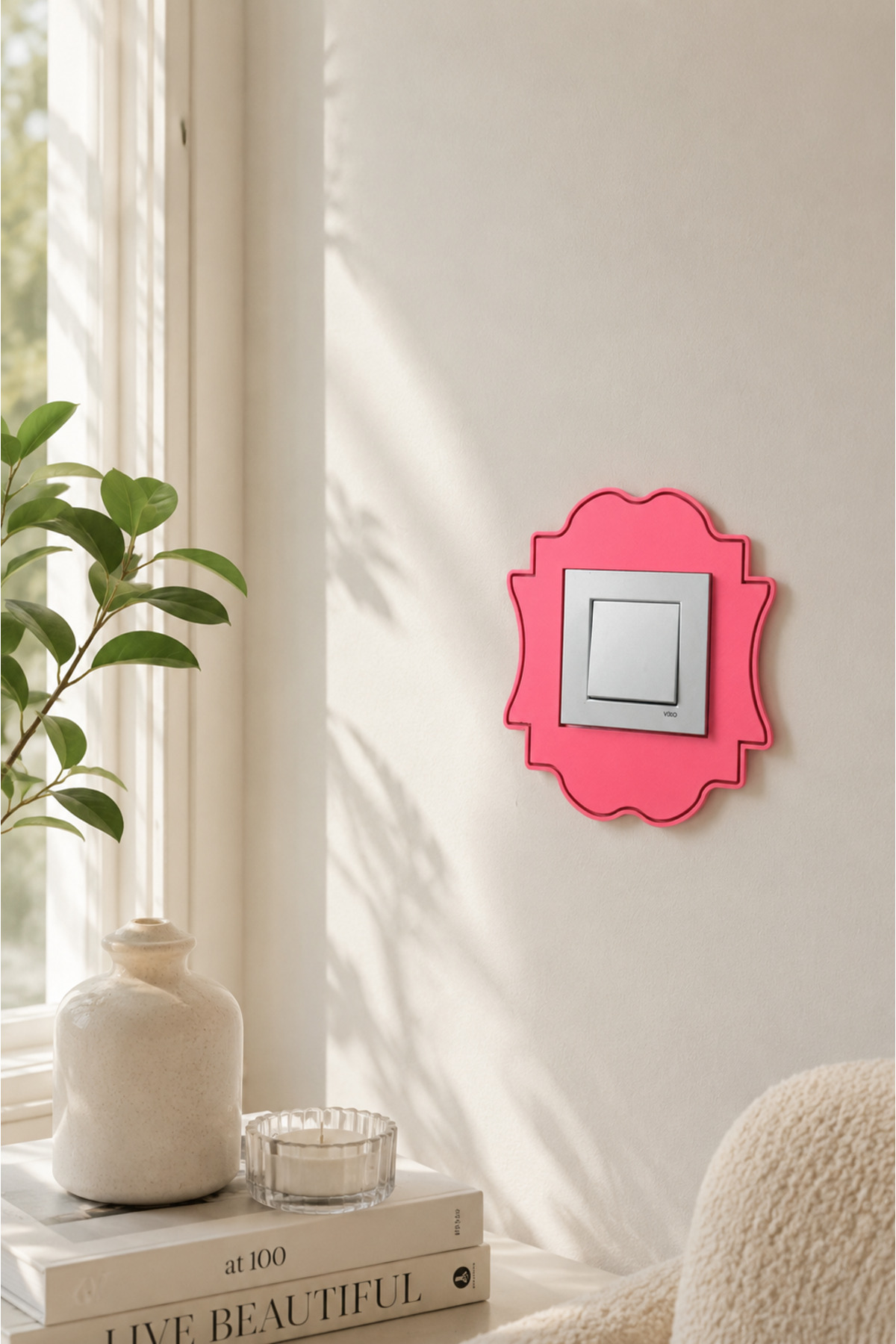 Vintage Priz Anahtar Çerçevesi Dekoratif Priz Anahtar Süsü Pembe